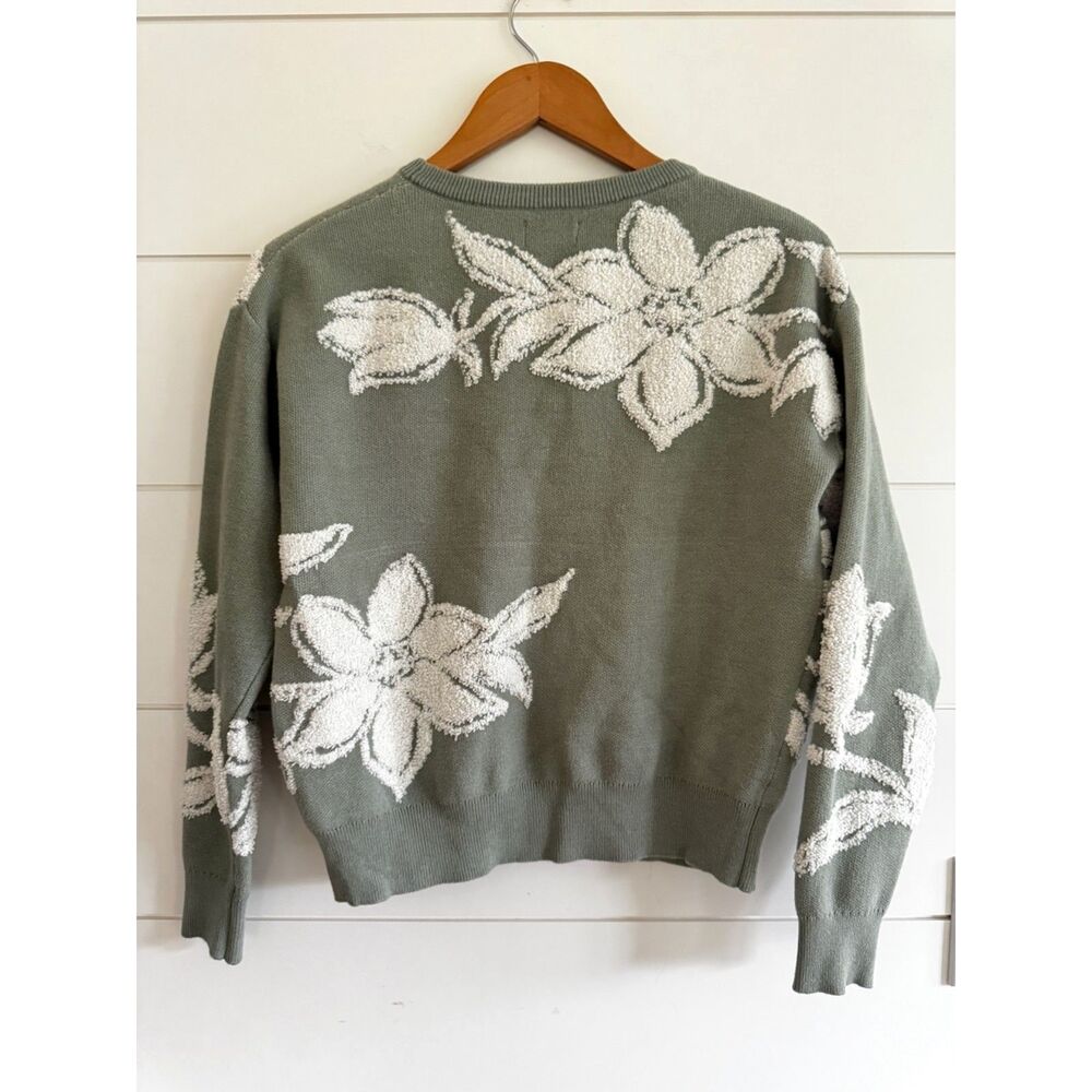 Nicole Miller Sage Cream Floral Sweater Coastal Grandma Embroidered Knit Top S - Picture 2 of 11